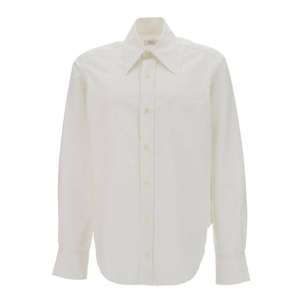 Erl Men White Buttoned Up  Oversize Shirt In Polyester Unisex